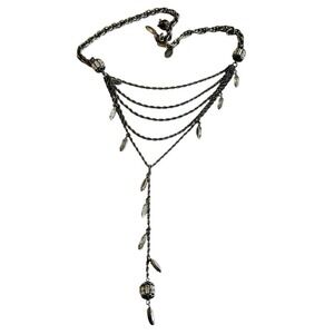 VTG Laura Vogel New York Y-Drop Necklace Silver Brass Jeweled MOD bib Dangle 16"